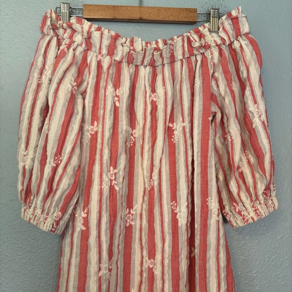 Misa Los Angeles Pink White Off the Shoulder Embroidered Mini Dress Medium Boho - Picture 8 of 12